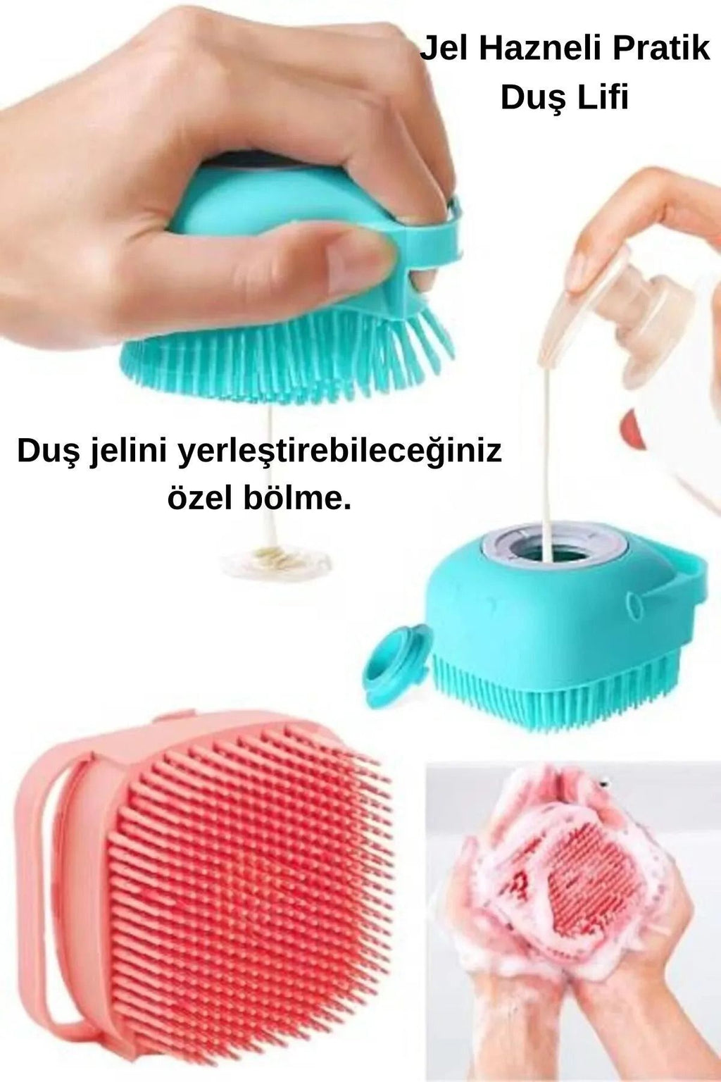 Euroluxe | Duş Jeli Hazneli Banyo Lifi Silikon Fırça Kese Çok Amaçlı Vücut Temizleme Peeling Kesesi