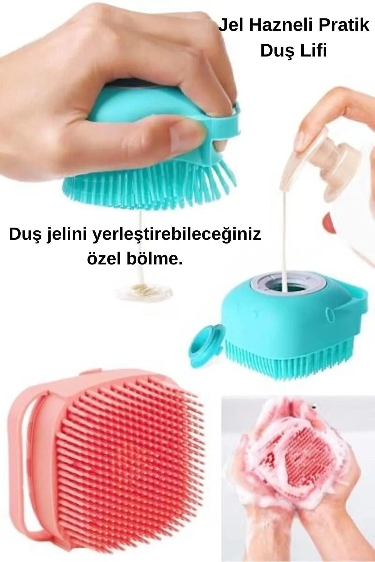 Euroluxe | Duş Jeli Hazneli Banyo Lifi Silikon Fırça Kese Çok Amaçlı Vücut Temizleme Peeling Kesesi