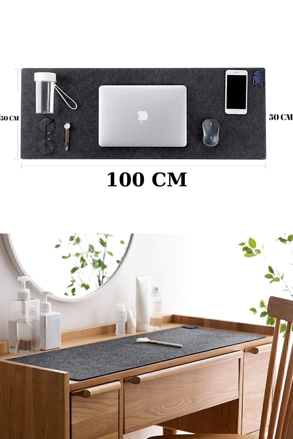 Euroluxe | Keçe Oyuncu Mouse Pad ve Masa Üstü Düzenleyici Mat – 50x100 cm Büyük Boy Çalışma Masası Organizeri