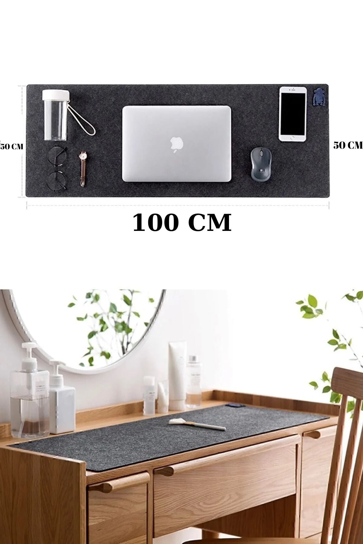 Euroluxe | Keçe Oyuncu Mouse Pad ve Masa Üstü Düzenleyici Mat – 50x100 cm Büyük Boy Çalışma Masası Organizeri