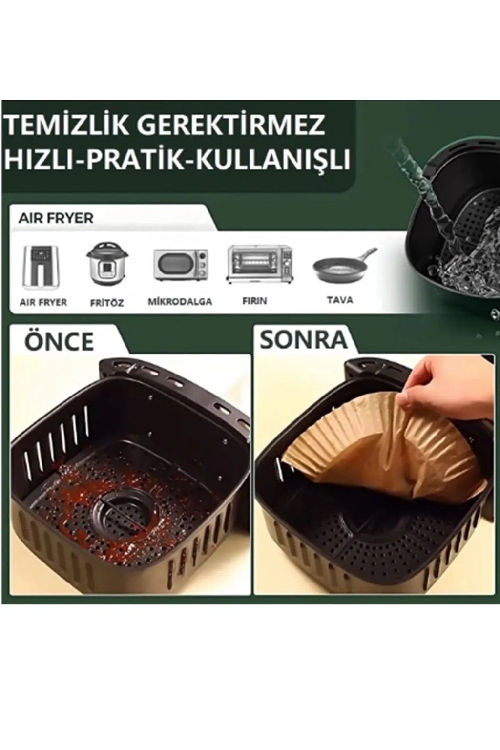 Euroluxe | 50’li Airfryer Pişirme Kağıdı Kare Model – Yağ Geçirmez, Yapışmaz, Tek Kullanımlık Hava Fritözü Pişirme Kağıdı
