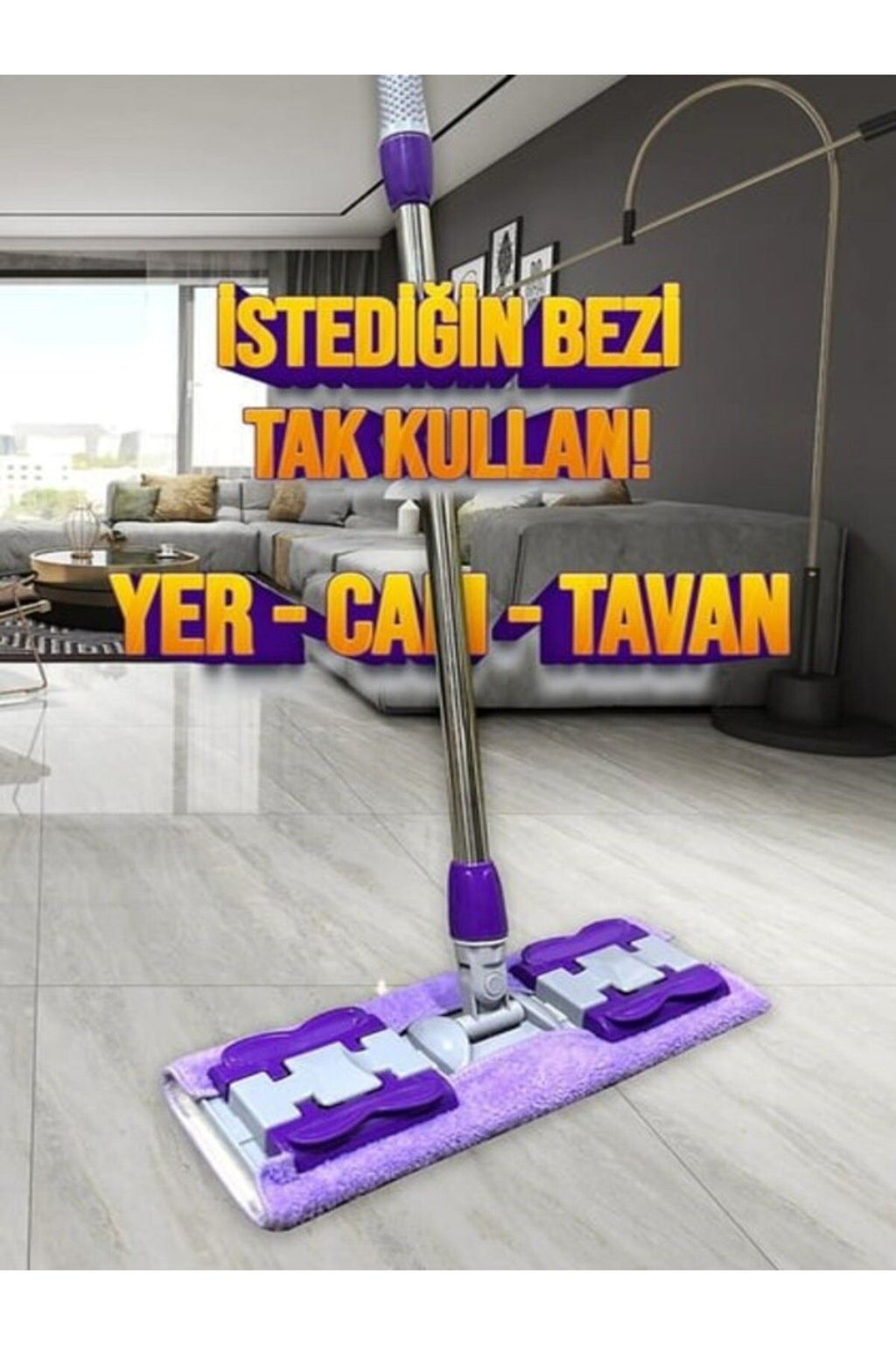 Euroluxe | Mandallı Mikrofiber Mop – Yer, Fayans, Duvar ve Yüzey Temizlik Mopu + 1 Yedek Bez (Mor)