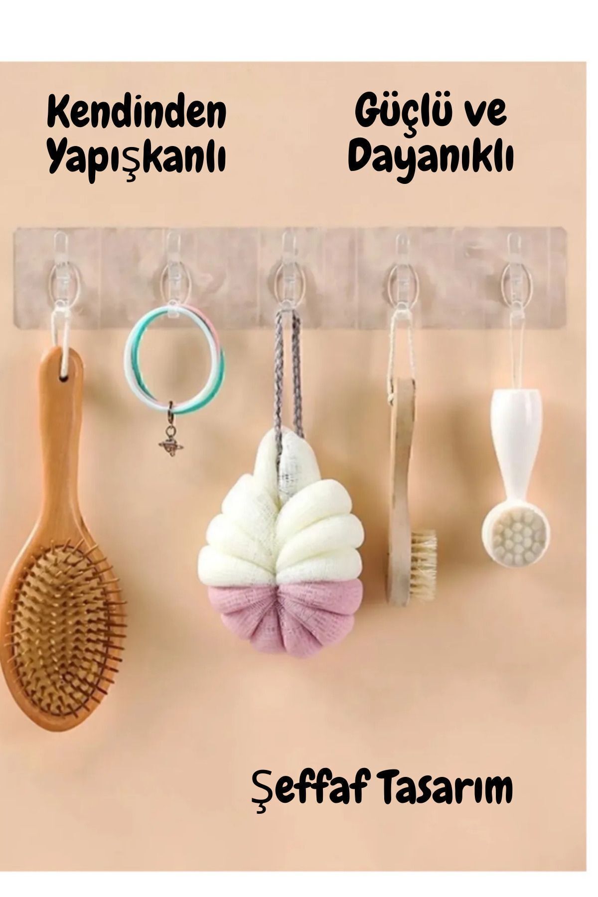 Euroluxe | 5’li Kendinden Yapışkanlı Güçlü Silikon Şeffaf Askılık – Kapı Arkası, Mutfak, Banyo, Duvar Askı