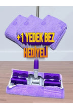 Euroluxe | Mandallı Mikrofiber Mop – Yer, Fayans, Duvar ve Yüzey Temizlik Mopu + 1 Yedek Bez (Mor)