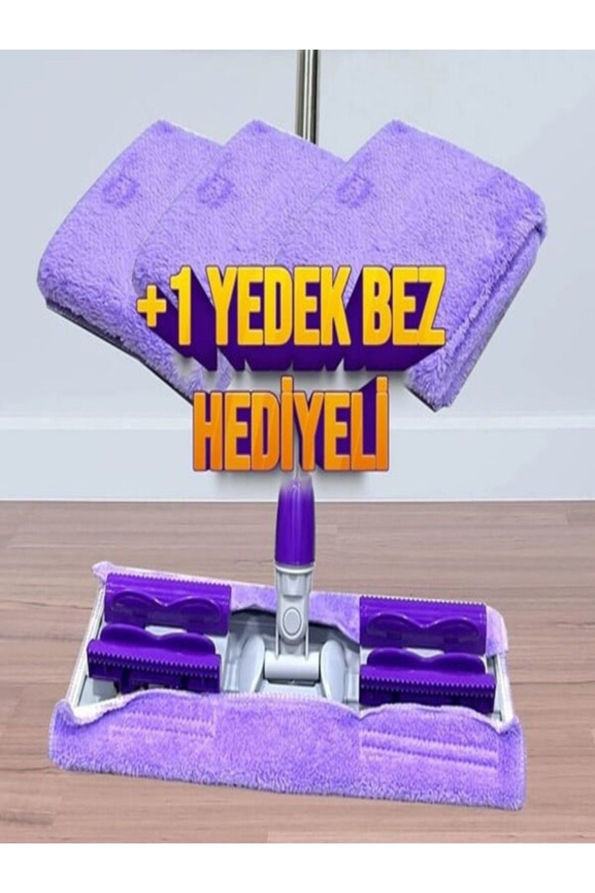 Euroluxe | Mandallı Mikrofiber Mop – Yer, Fayans, Duvar ve Yüzey Temizlik Mopu + 1 Yedek Bez (Mor)