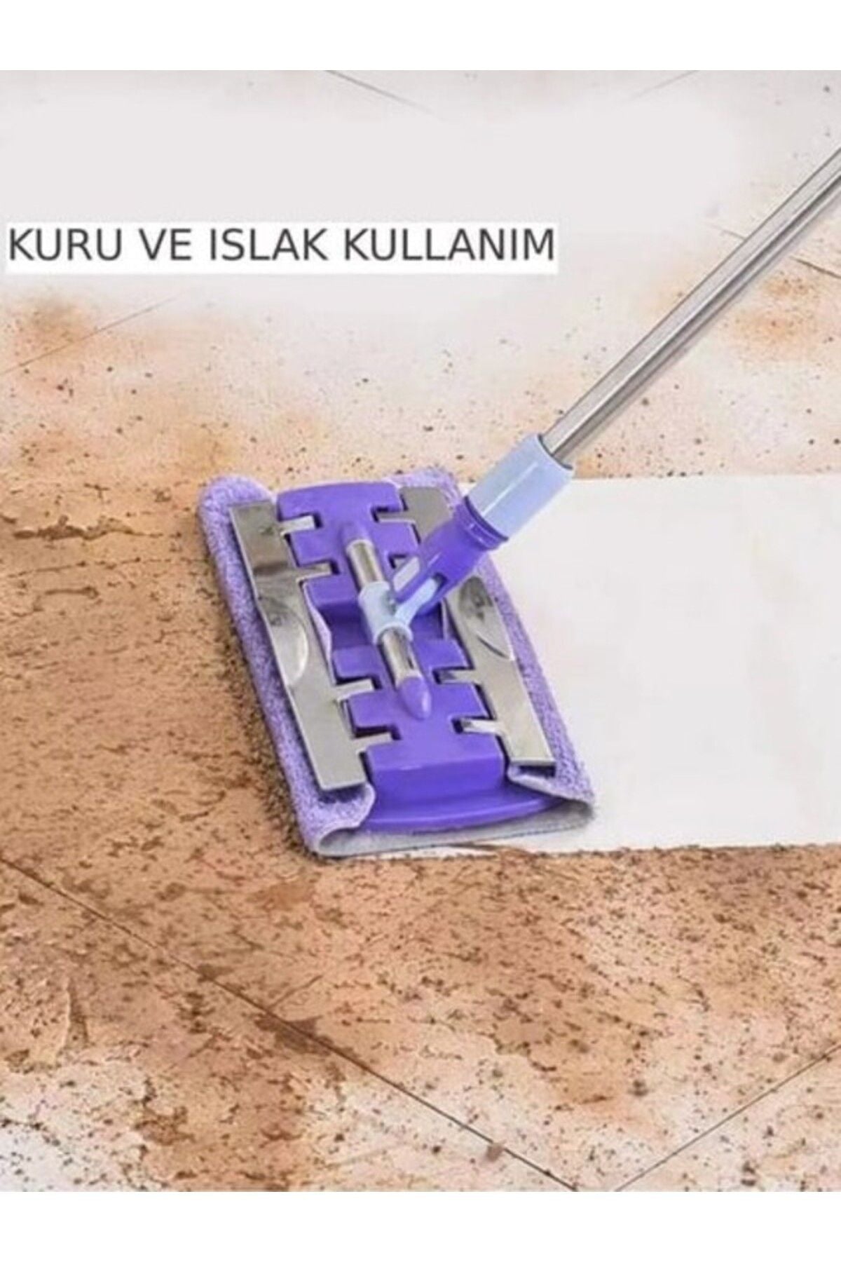 Euroluxe | Mandallı Mikrofiber Mop – Yer, Fayans, Duvar ve Yüzey Temizlik Mopu + 1 Yedek Bez (Mor)