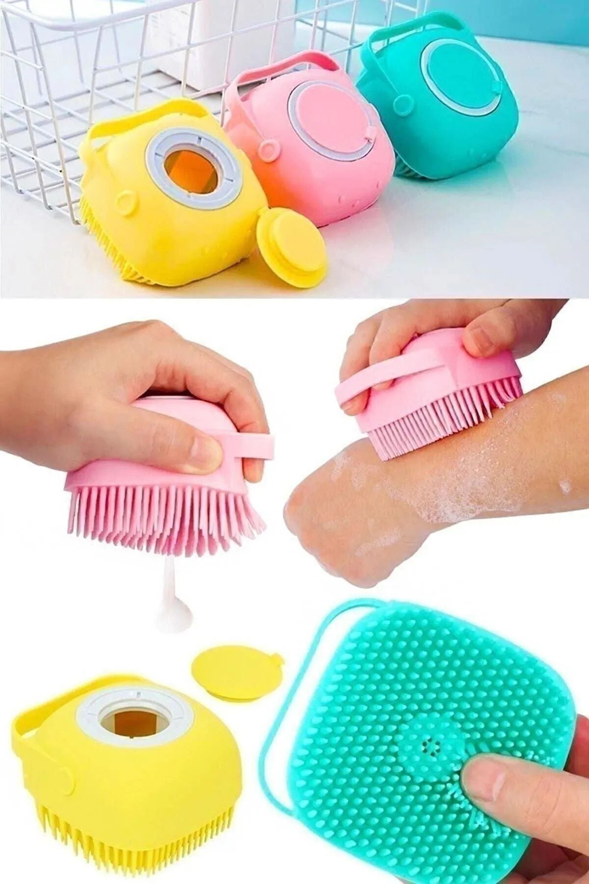 Euroluxe | Duş Jeli Hazneli Banyo Lifi Silikon Fırça Kese Çok Amaçlı Vücut Temizleme Peeling Kesesi
