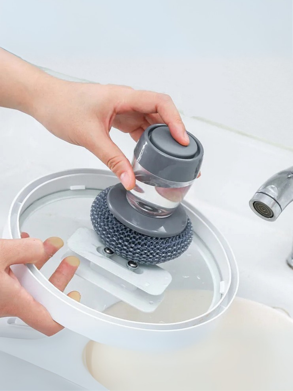 Euroluxe | Deterjan Hazneli Sihirli Bulaşık Teli Paslanmaz Pratik Temizleme Teli Mutfak Banyo Lavabo Temizliği